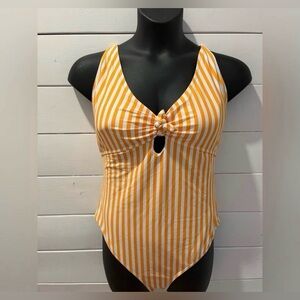 TRENDSETTER Yellow & White Striped One-Piece Swimsuit Size XL (18)